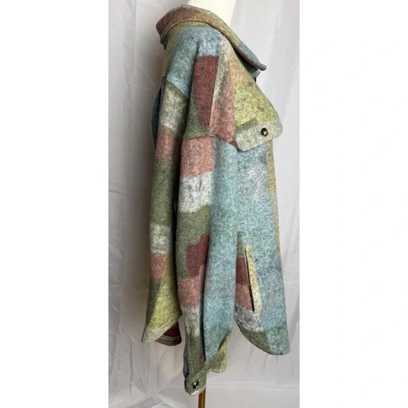 BiBi Brushed Plaid Women Shacket Sz L Soft Fleece Lime Multi Sold Out On Buckle - Picture 4 of 6